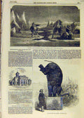 Original Old Antique Print 1853 Sea-Ice Drama Scene Theatre Elephant Astley'S