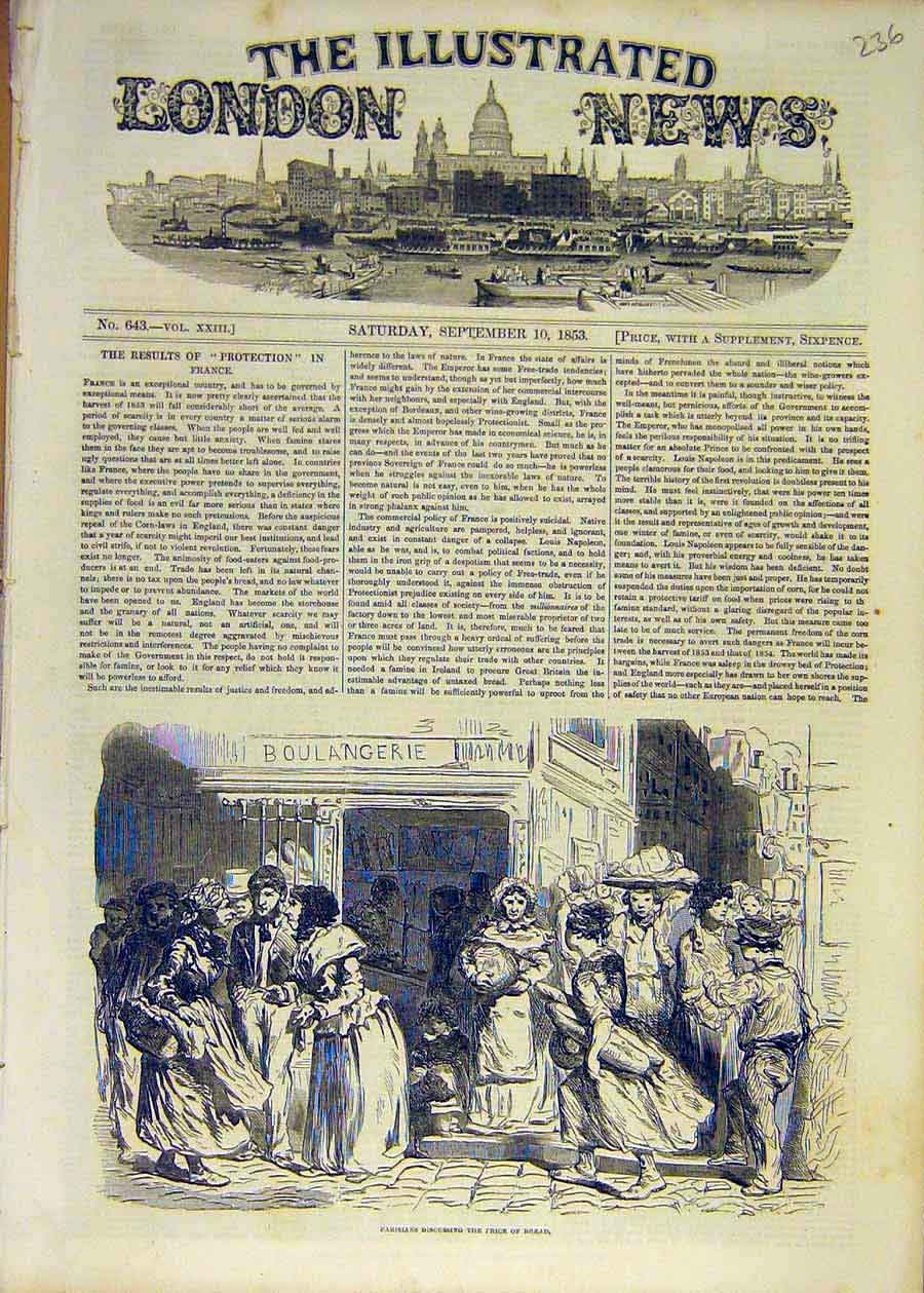Original Old Antique Print 1853 Parisians Price-Bread People France French 19th