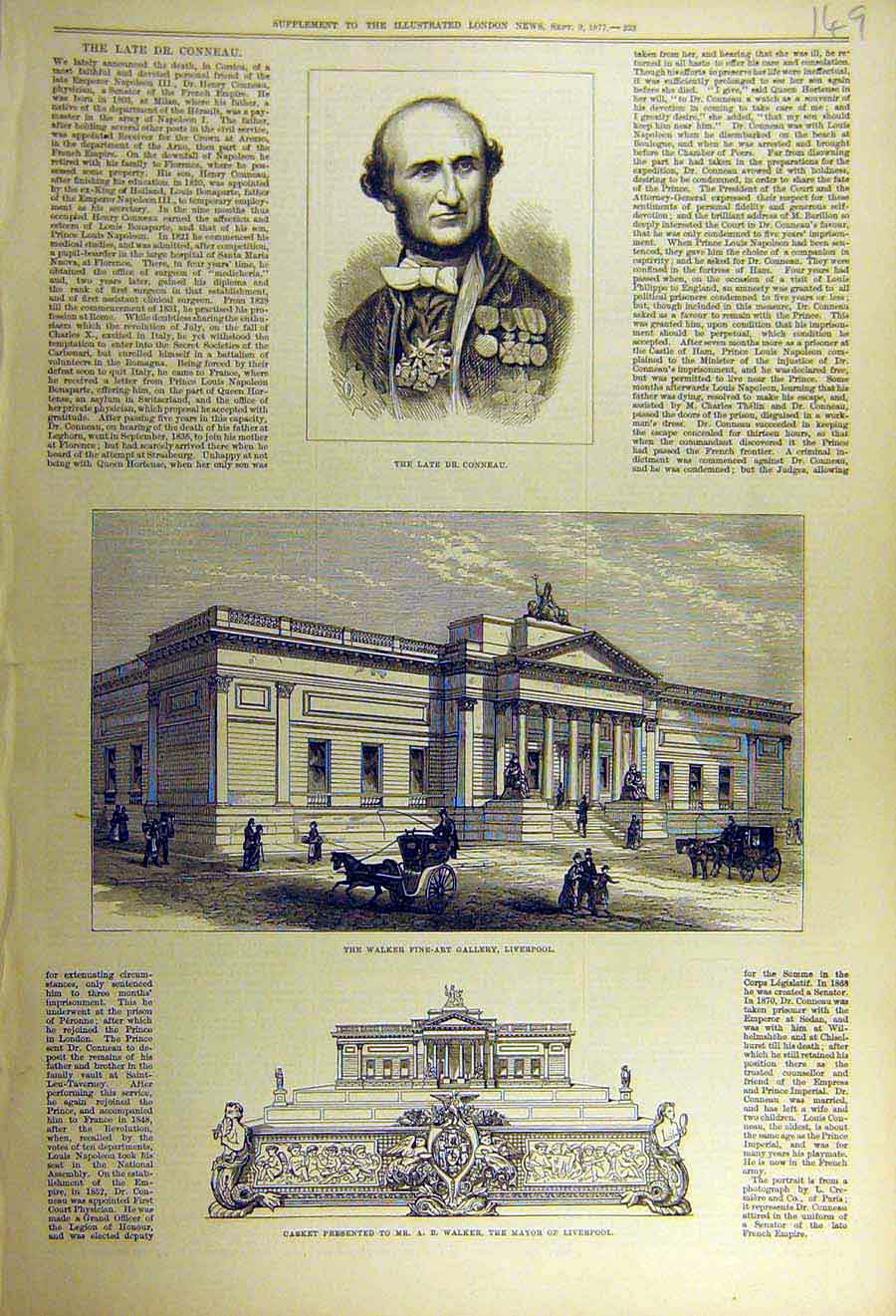 Original Old Antique Print 1877 Conneau Walker Gallery Liverpool Casket Mayor