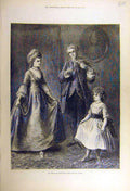 Original Old Antique Print 1877 Grest-Grandmother First Dancing Lesson Child