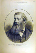 Original Old Antique Print 1877 Portrait George-Ward-Hunt Lord-Admiralty 19th