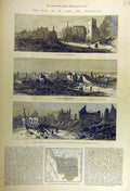 Old Antique Print 1877 Fire St-John New-Brunswick Ruin Market Scotch Kirk 19th