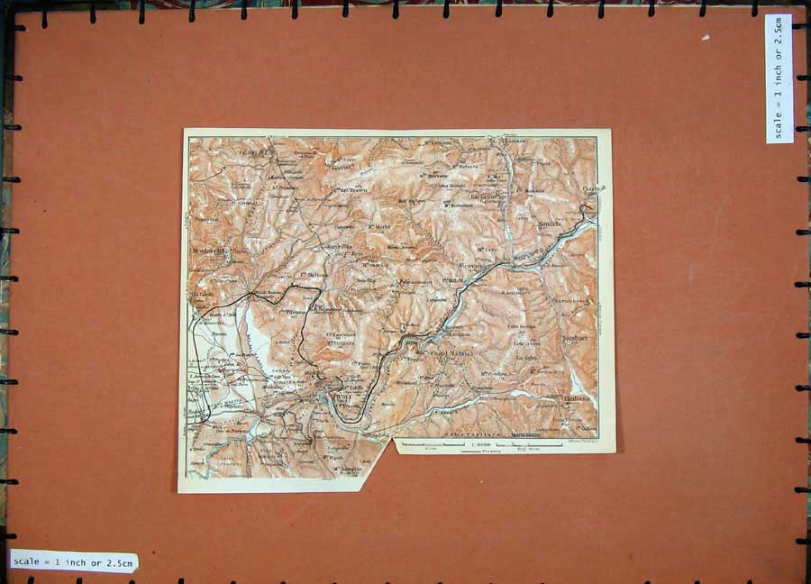 Old Antique Print 1909 Colour Map Italy Tivoli Mandela Ciciliano Cineto 20th