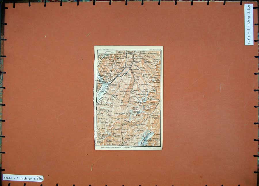 Old Antique Print 1907 Colour Map South France Allevard Concelin Baedeker 20th