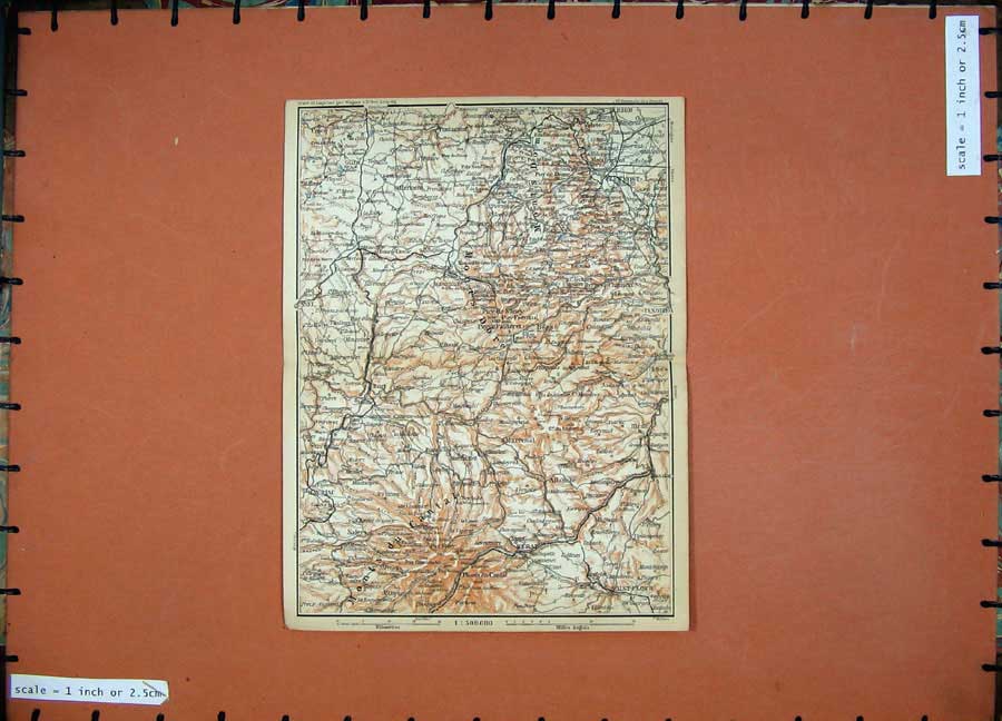 Original Old Antique Print 1907 Colour Map Merat Ulermont Ussel Southern France