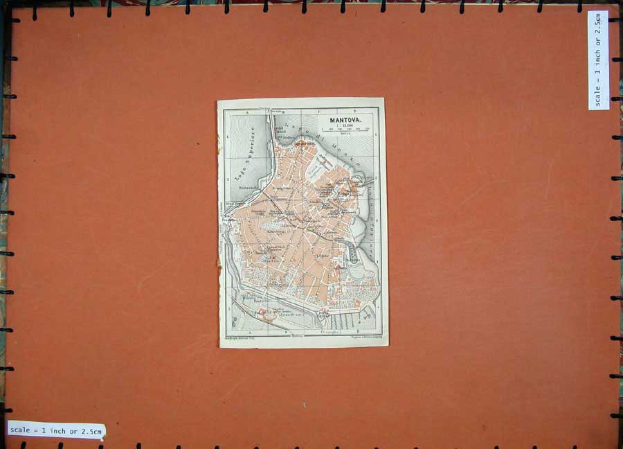 Original Old Antique Print 1909 Colour Map Italy Street Plan Mantova Superiore