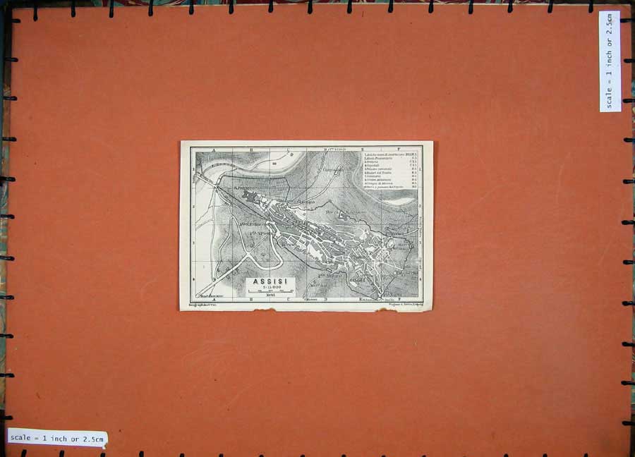 Original Old Antique Print 1909 Map Italy Street Plan Assisi Rocca Maggiore