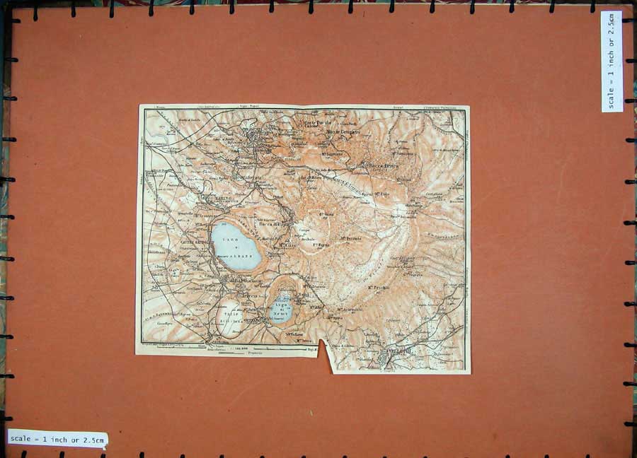 Old Antique Print 1909 Colour Map Italy Velletri Marino Frascati Albano 20th