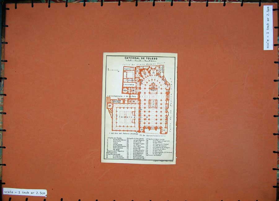 Old Antique Print 1913 Colour Map Spain Plan Catedral De Toledo Claustro 20th