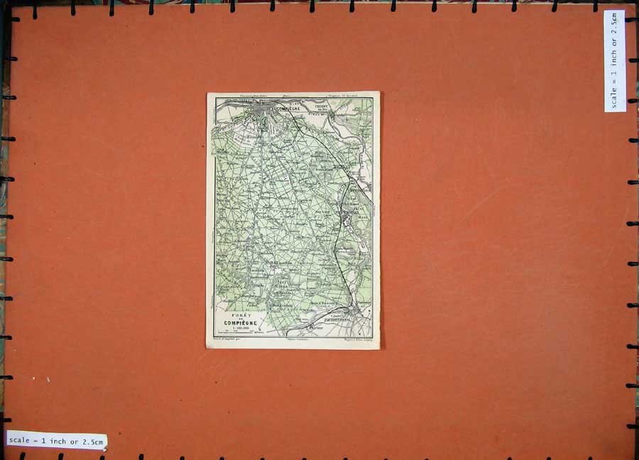 Original Old Vintage Print 1924 Colour Map Paris France Plan Foret Compiegne