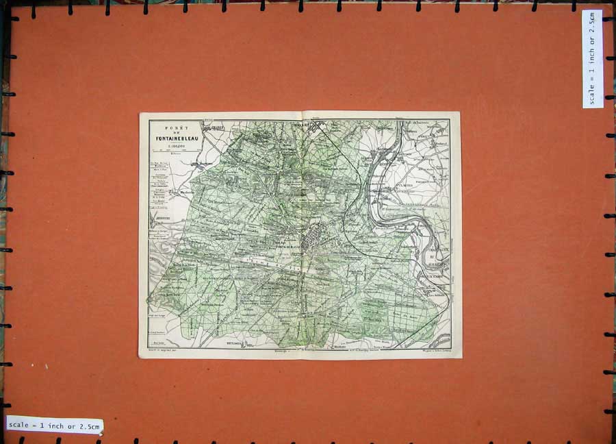 Antique Print Ref.402 1924 Colour Map Paris France Plan Foret Fontainebleau