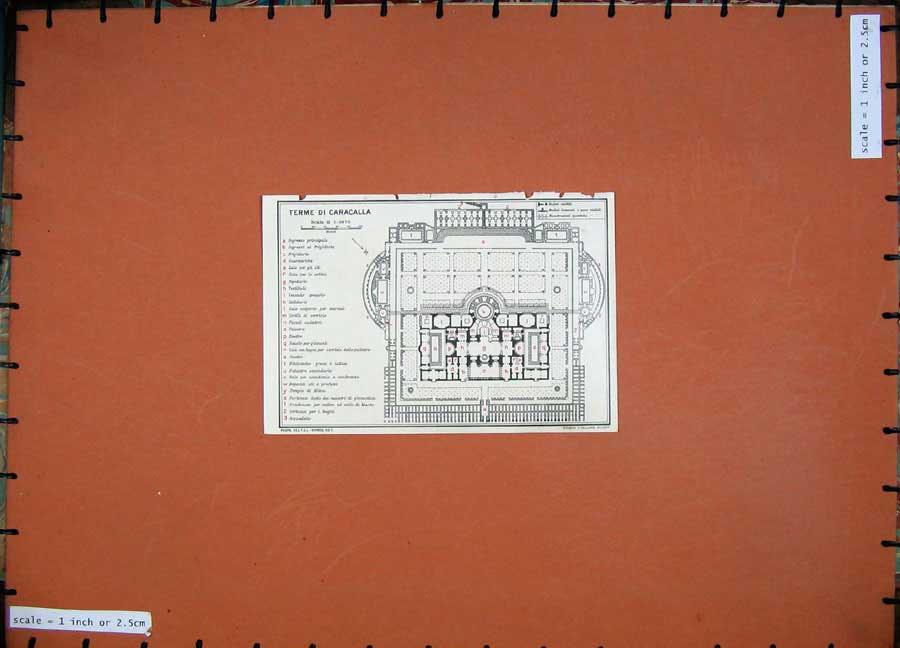 Original Old Vintage Print 1925 Colour Map Italy Plan Terme Di Caracalla Esedre