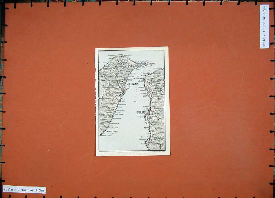 Original Old Vintage Print 1925 Colour Map Italy Reggio Messina Gallina Pellaro