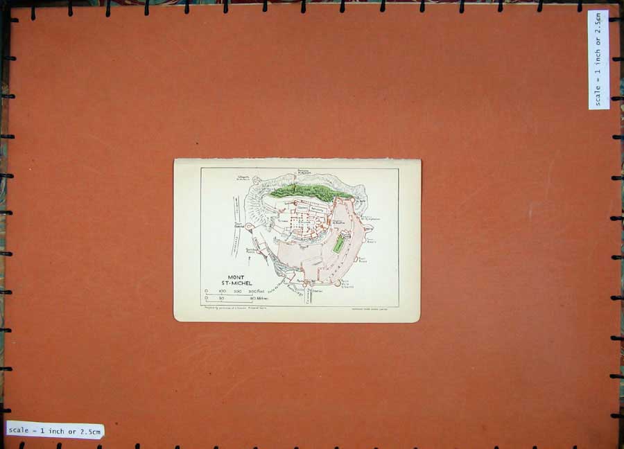 Original Old Vintage Print 1925 Map Normandy France Street Plan Mont St-Michel