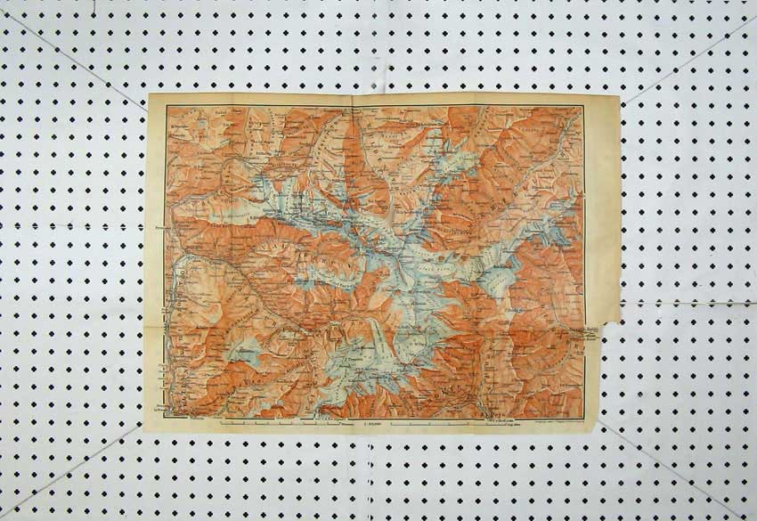 Original Old Antique Print Colour Map Bormio Cogolo Ortler Mountains Cevedale