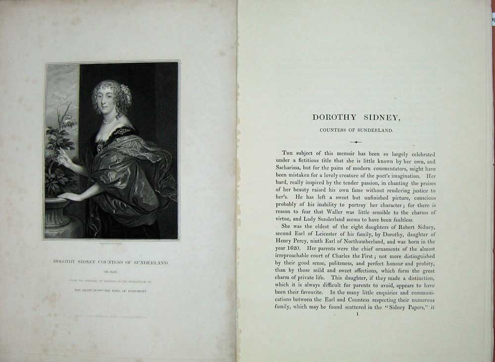 Original Old Antique Print Memoirs Portrait 1833 Dorothy Sidney Sunderland 19th