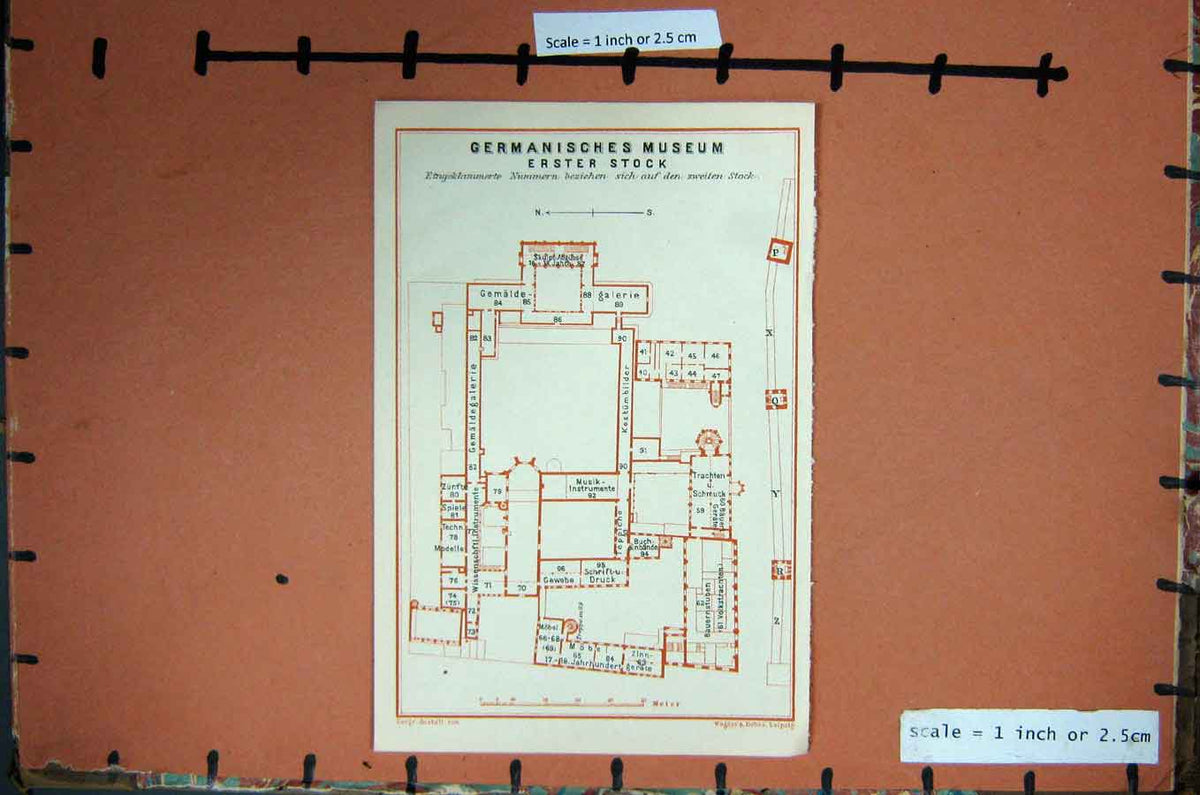 Old Antique Print Map 1914 Germany Plan Germanisches Museum Erster Stock 20th