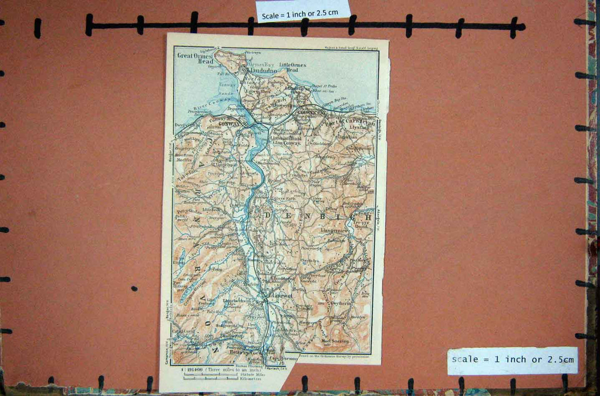 Old Antique Print Map Britain Denbigh Conway Ormes Head Wales Llandudno
