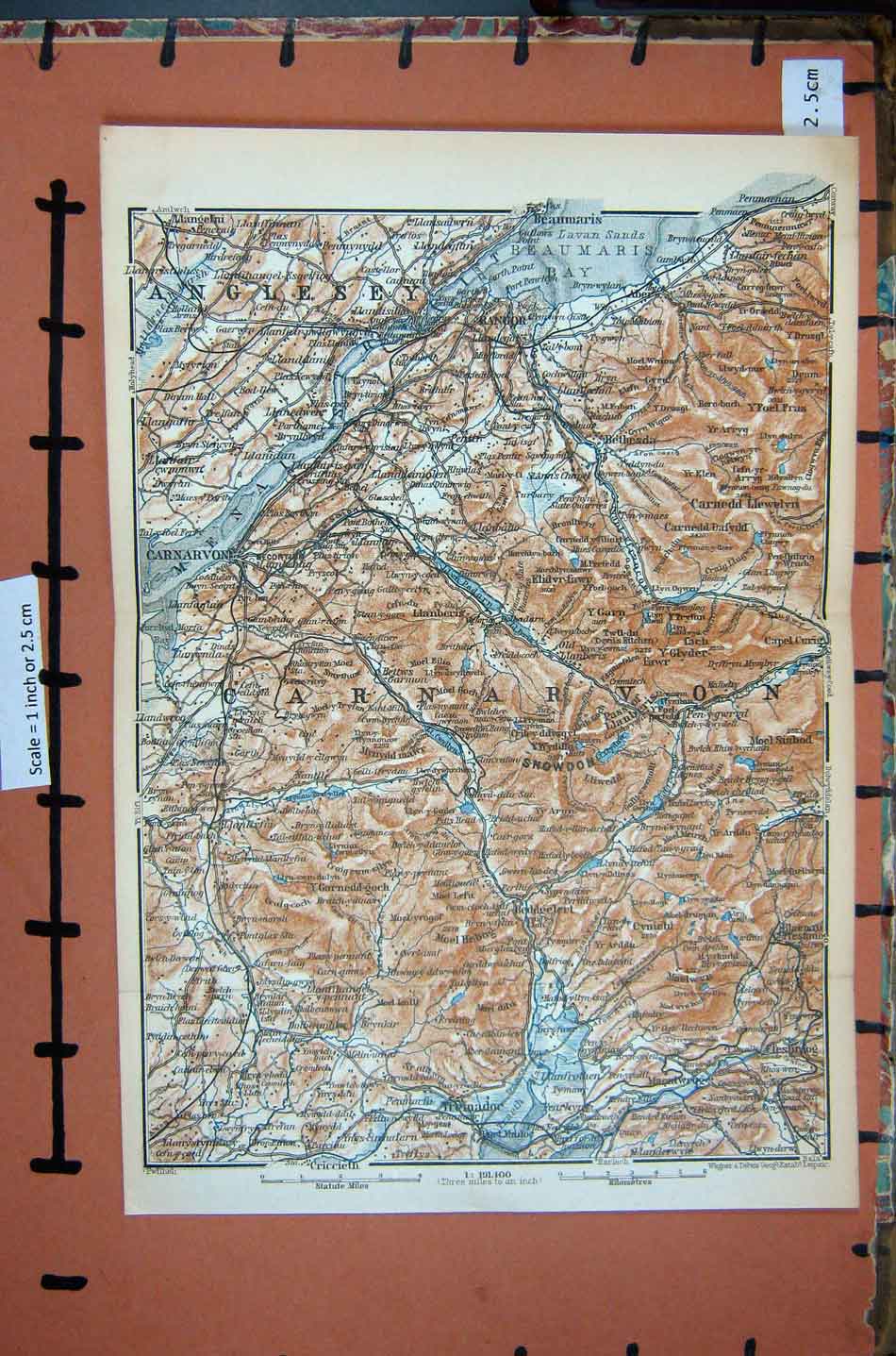 Original Old Antique Print Map Britain Bangor Mount Snowdon Carnarvon Wales