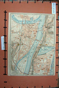 Original Old Antique Print Map 1910 Rhine Street Plan Town Coblenz Mosel River