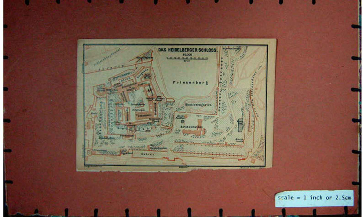 Original Old Antique Print Map 1900 Rhine Plan Des Heidelberger Schloss Burgweg