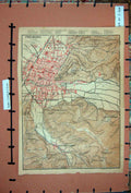 Old Antique Print Map 1900 Rhine Street Plan Town Freiburg Gunthersthal 20th