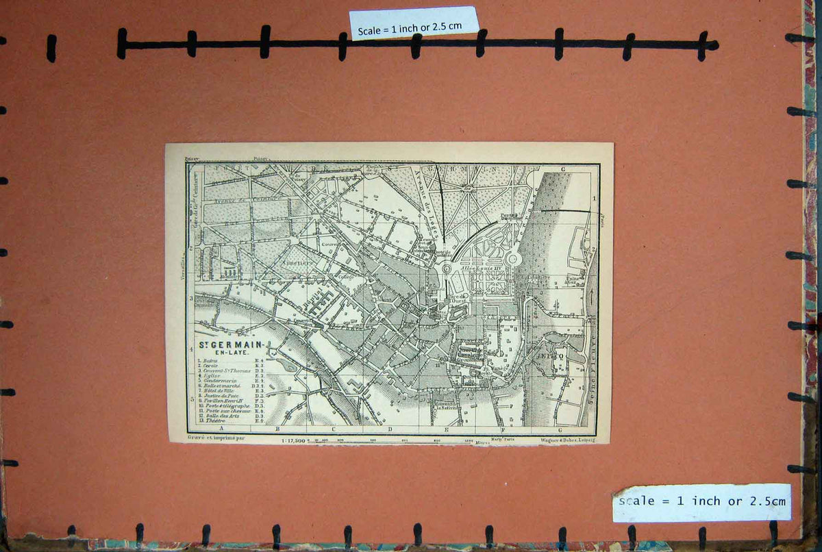Original Old Antique Print Map France 1900 Street Plan St. Germain En-Laye 20th