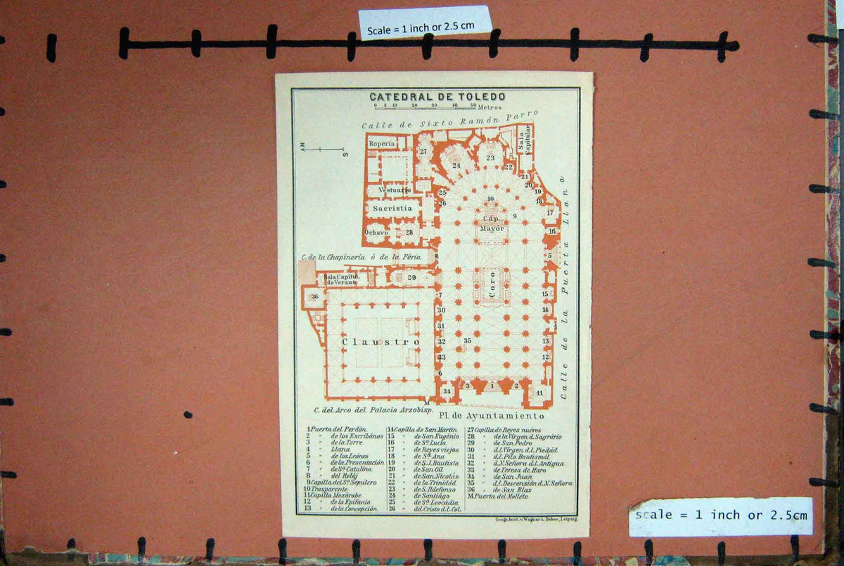 Original Old Antique Print Map Spain 1908 Pan Catedral De Toledo Claustro Coro