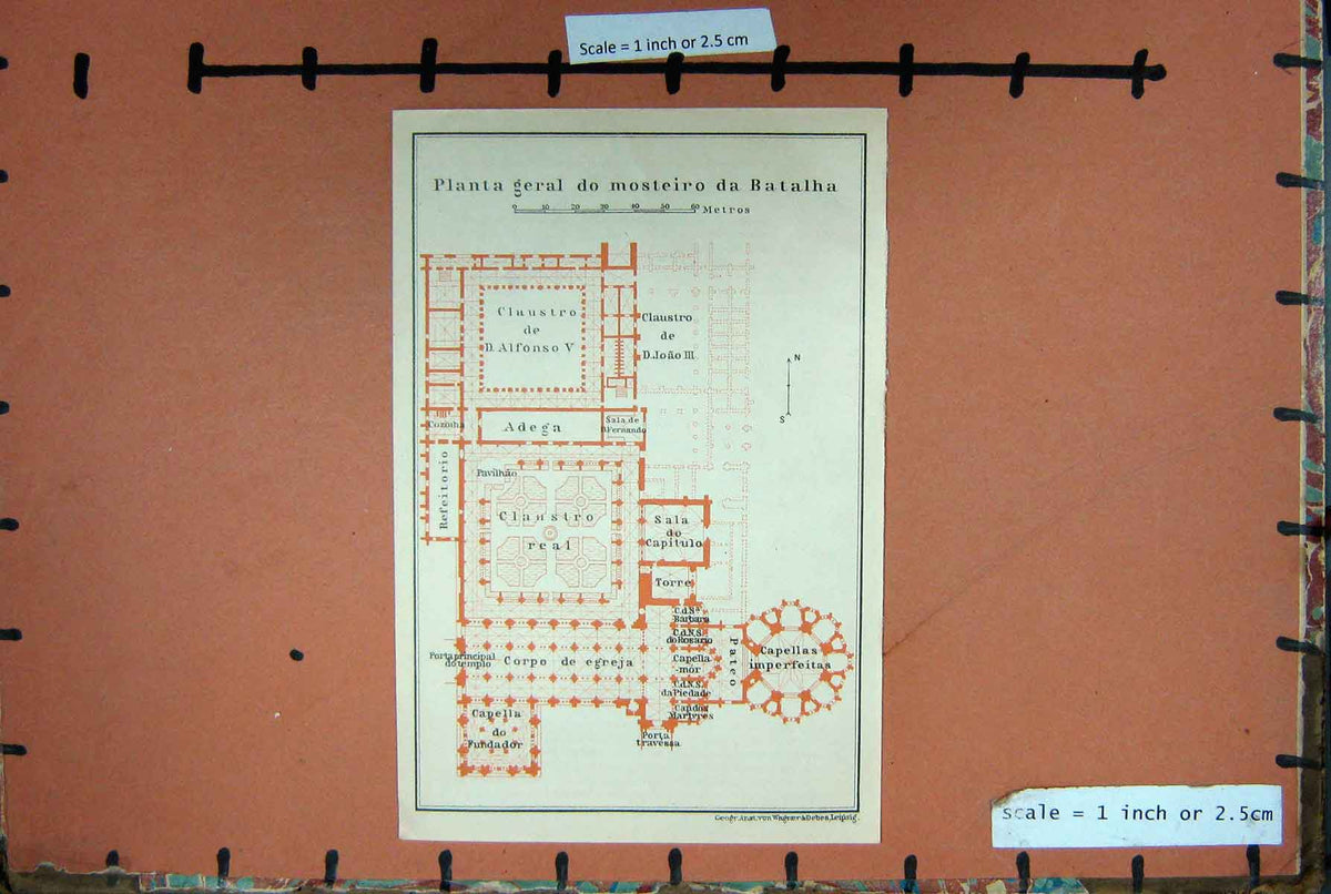 Original Old Antique Print Map Spain 1908 Plan Planta Geral Do Mosteiro Batalha