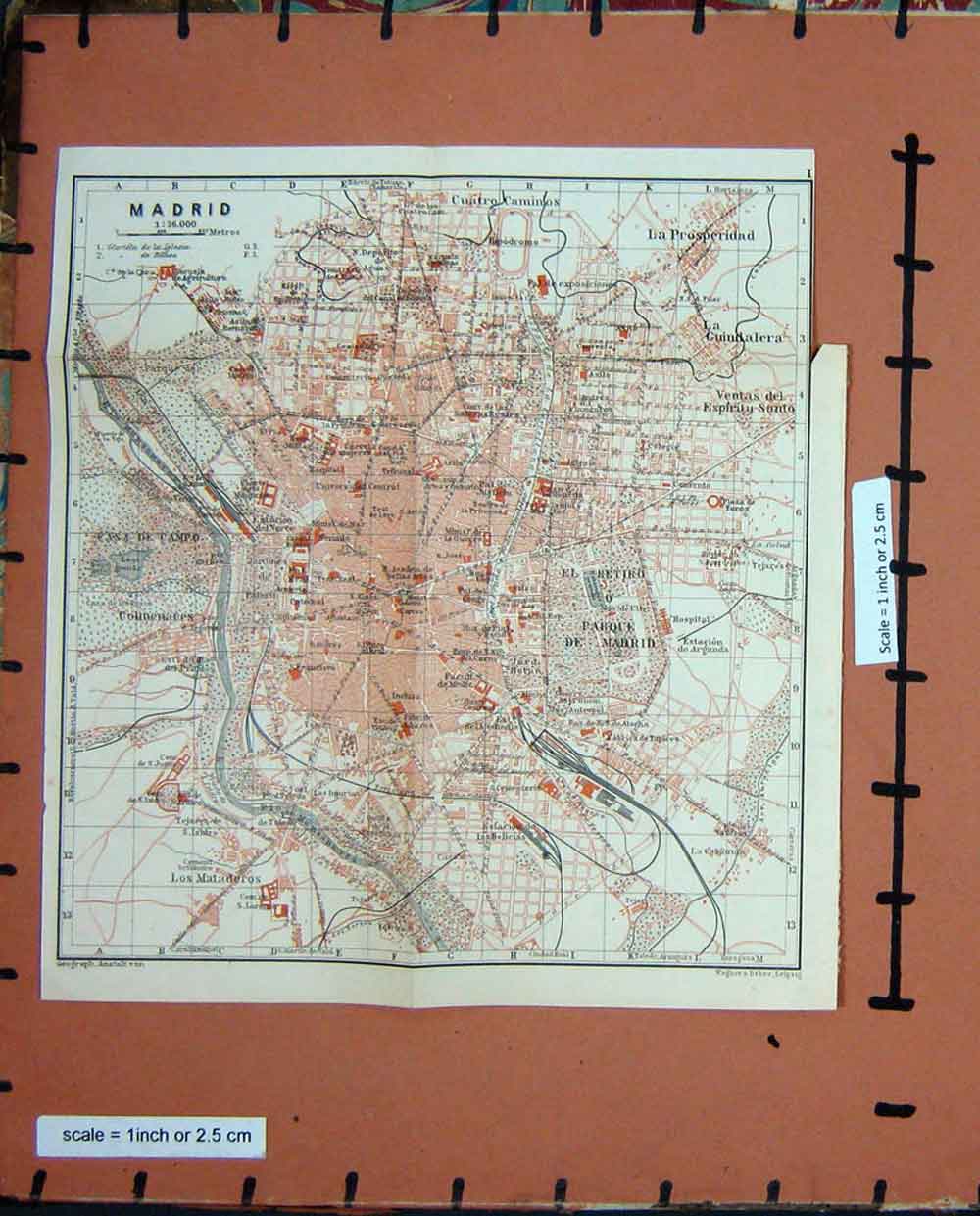 Old Antique Print Map Spain 1908 Street Plan Madrid Cuatro Caminos Parque 20th