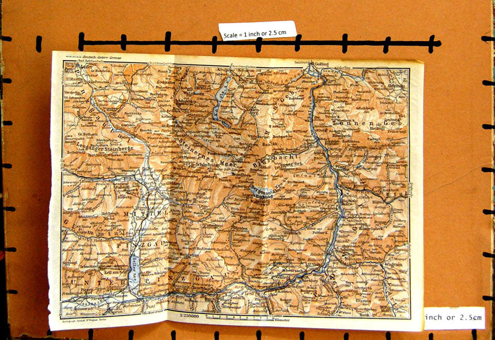 Original Old Vintage Print Map 1960 Tyrol Salzburg Fusch Glockner Mountains