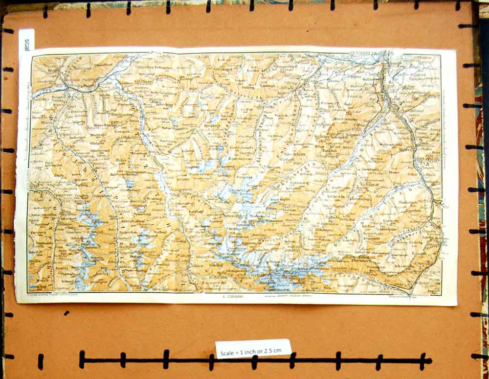 Old Vintage Print Map 1929 Tirol Innsbruck Mountains Europe Weisskugel 20th