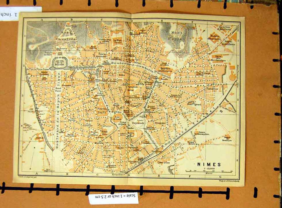 Original Old Antique Print Map 1901 Street Plan Town Nimes France Mont Duplan