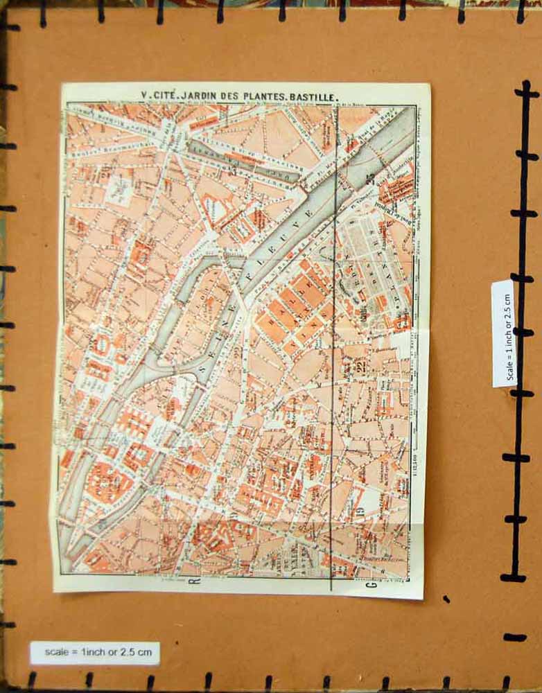 Old Vintage Print Map 1923 Paris France Plan Jardin Des Plantes Bastille 20th