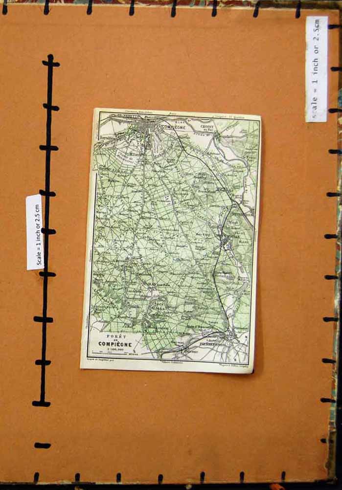 Old Vintage Print Map 1923 Paris France Plan Foret Compiegne Pierrefonds 20th