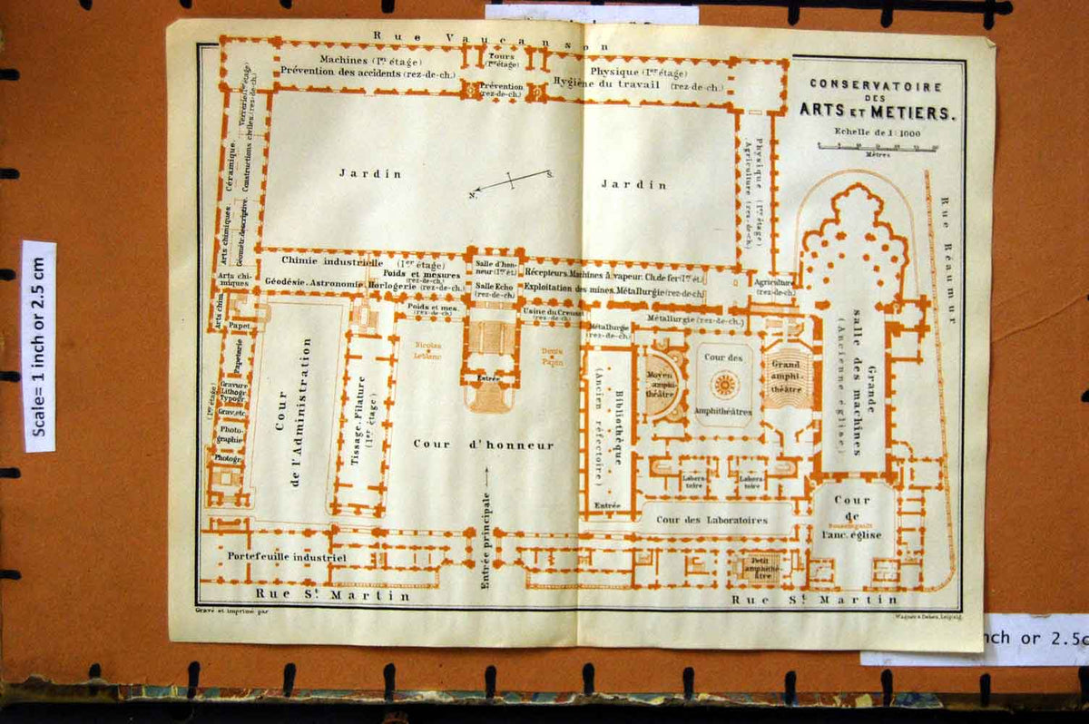 Antique Print Ref.448 Map 1907 Paris France Plan Conservatoire Arts Metiers