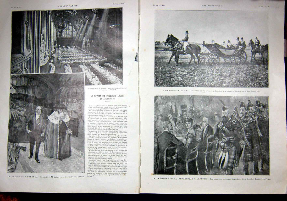Old Antique Print President Loubet Visit London Aldershot Britain 1903 20th