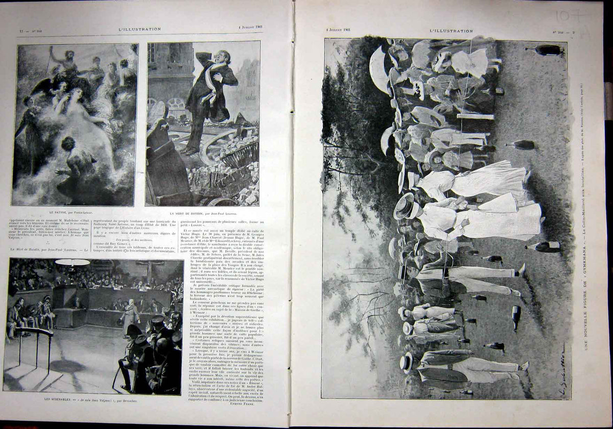 Original Old Antique Print Victor Hugo Gymkhana Sport Theatre French 1903 20th