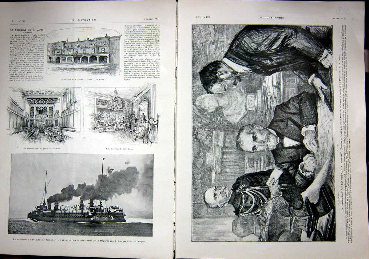 Original Old Antique Print London Loubet Visit Voyage Renouard French 1903