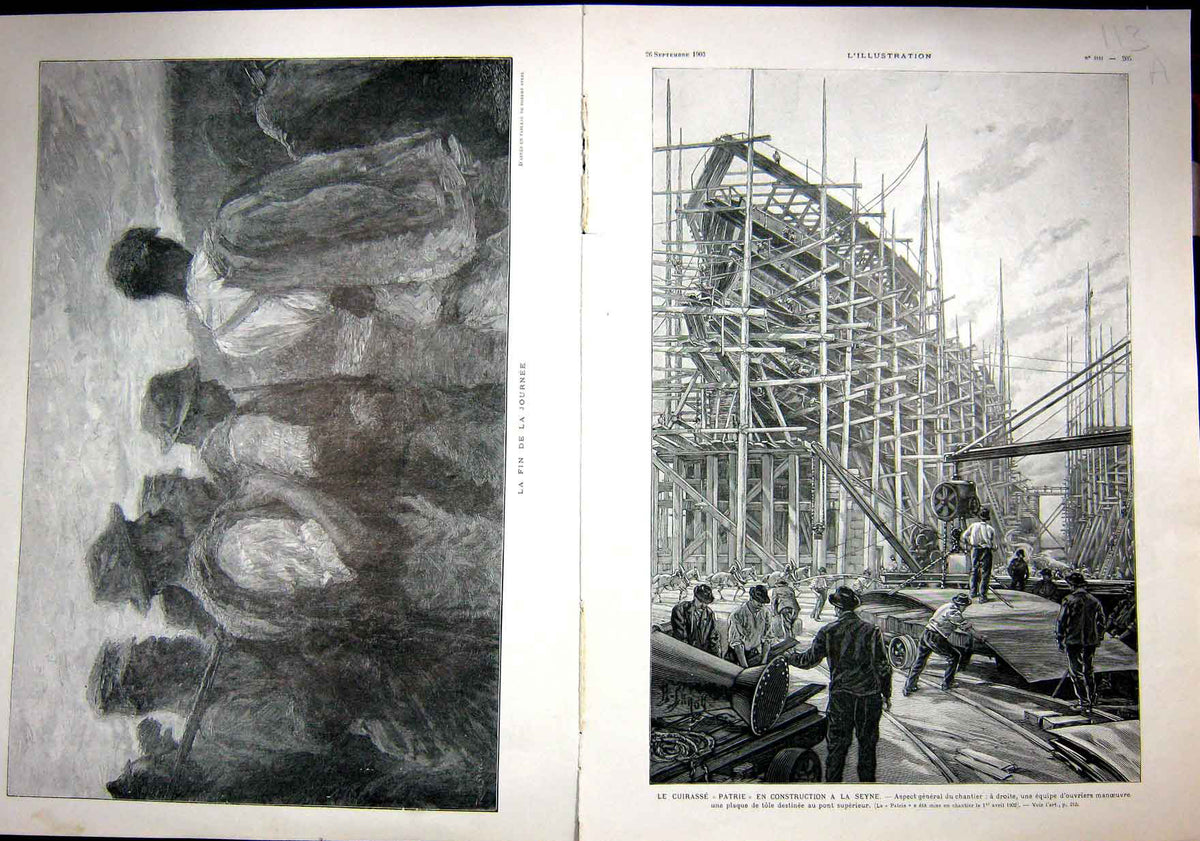 Old Antique Print Cruiser Marine Construction Readers Paris Journey 1903 20th