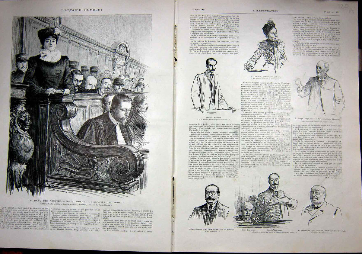 Antique Old Print Humbert Court Affair Delattre Camps Accuser French 1903 20th