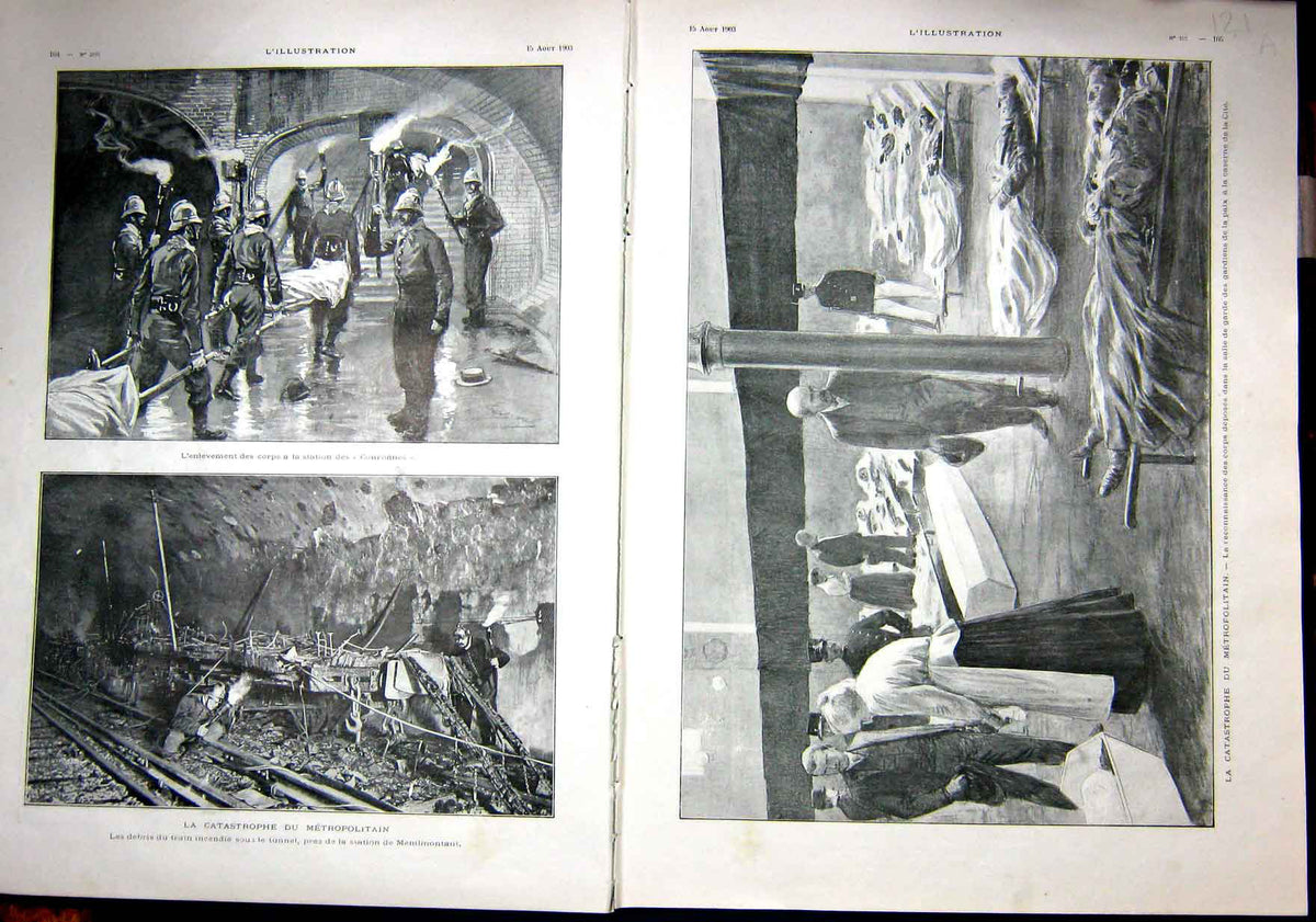 Old Antique Print Railways Catastrophe Metropolitan Paris Couronnes 1903 20th