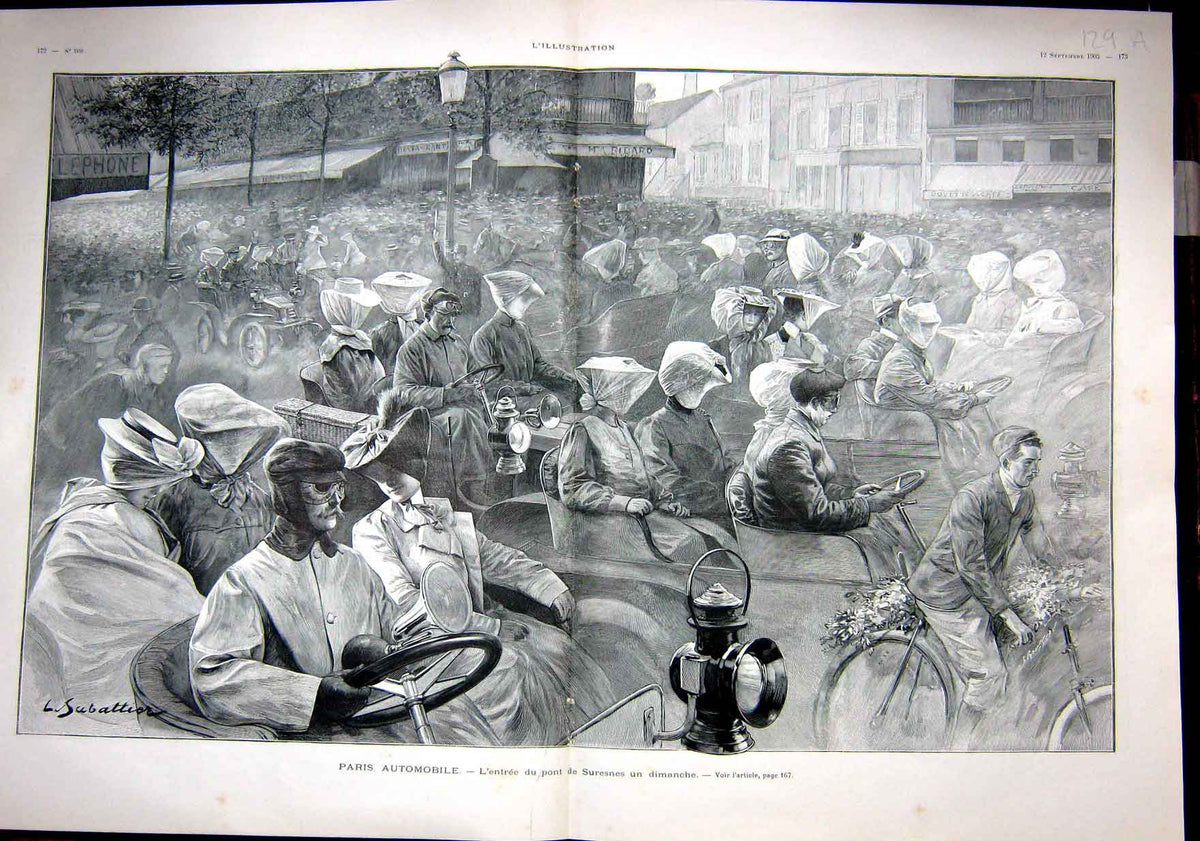 Original Old Antique Print Paris Automobile France Transport French 1903 20th