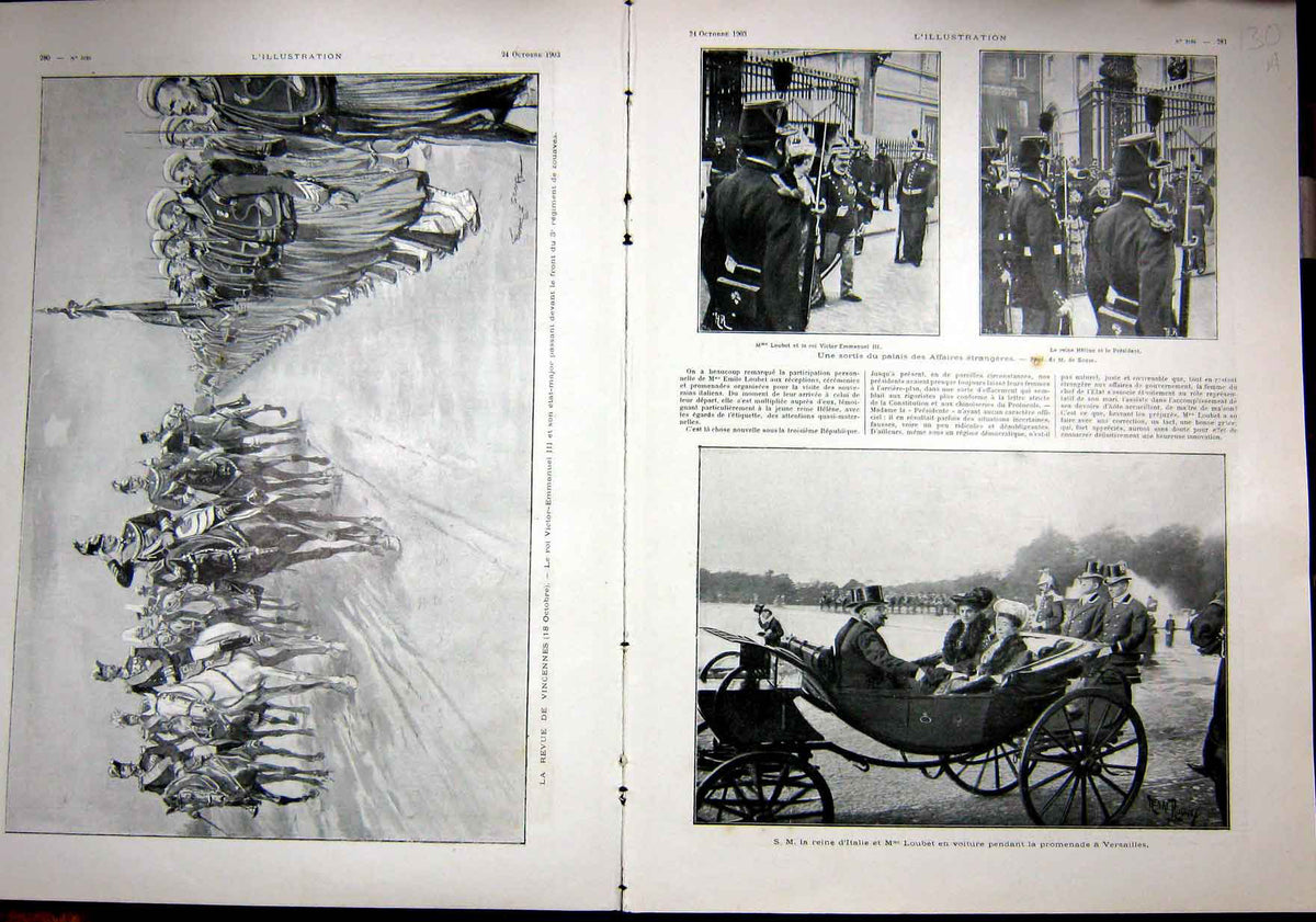 Original Old Antique Print Review Vincennes Loubet Versailles French 1903 20th