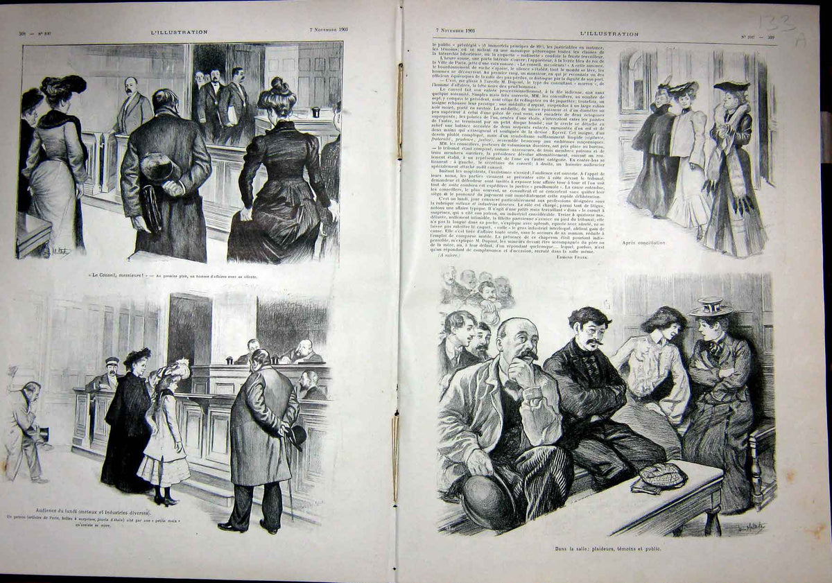 Original Old Antique Print Consul Gentlemen Counsellor Public French 1903 20th