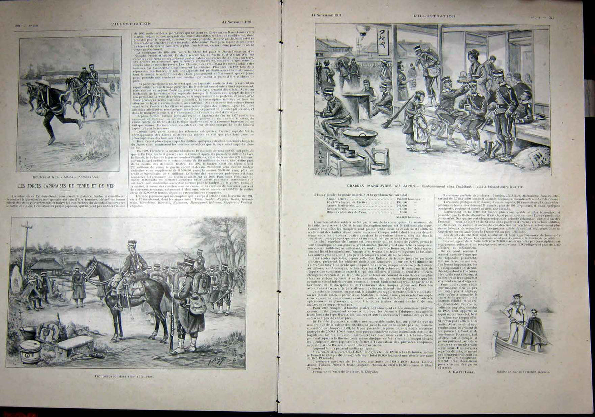 Original Old Antique Print Military Manoeuvres Japan Troops French 1903 20th