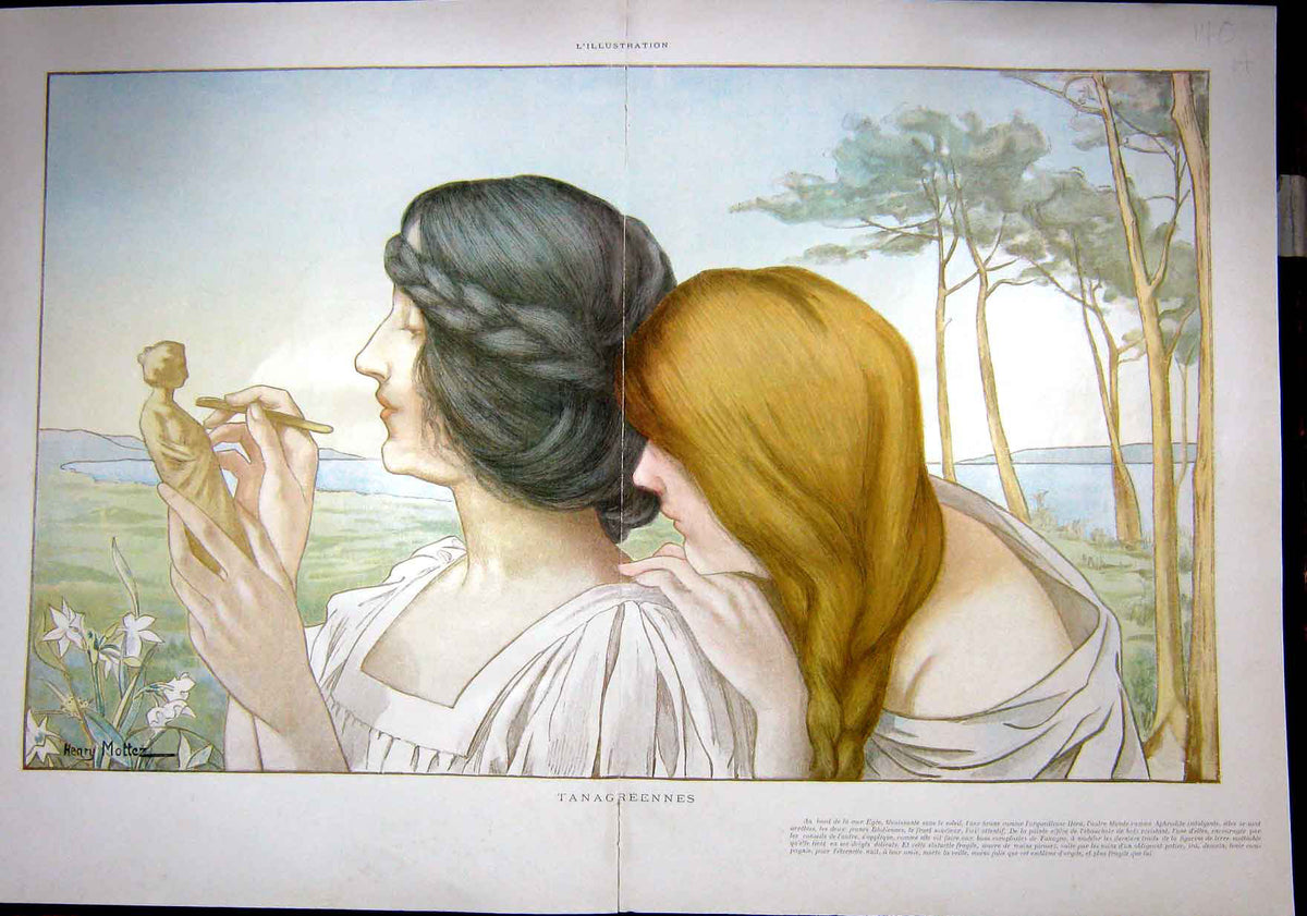 Original Old Antique Print Tanagreenes Aphrodite Sculptor Fine Art French 1903
