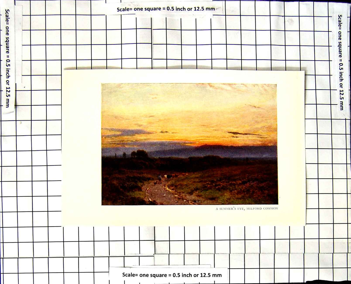Original Old Vintage Print C1850-C1930 Colour View Milford Common Sunset 19th