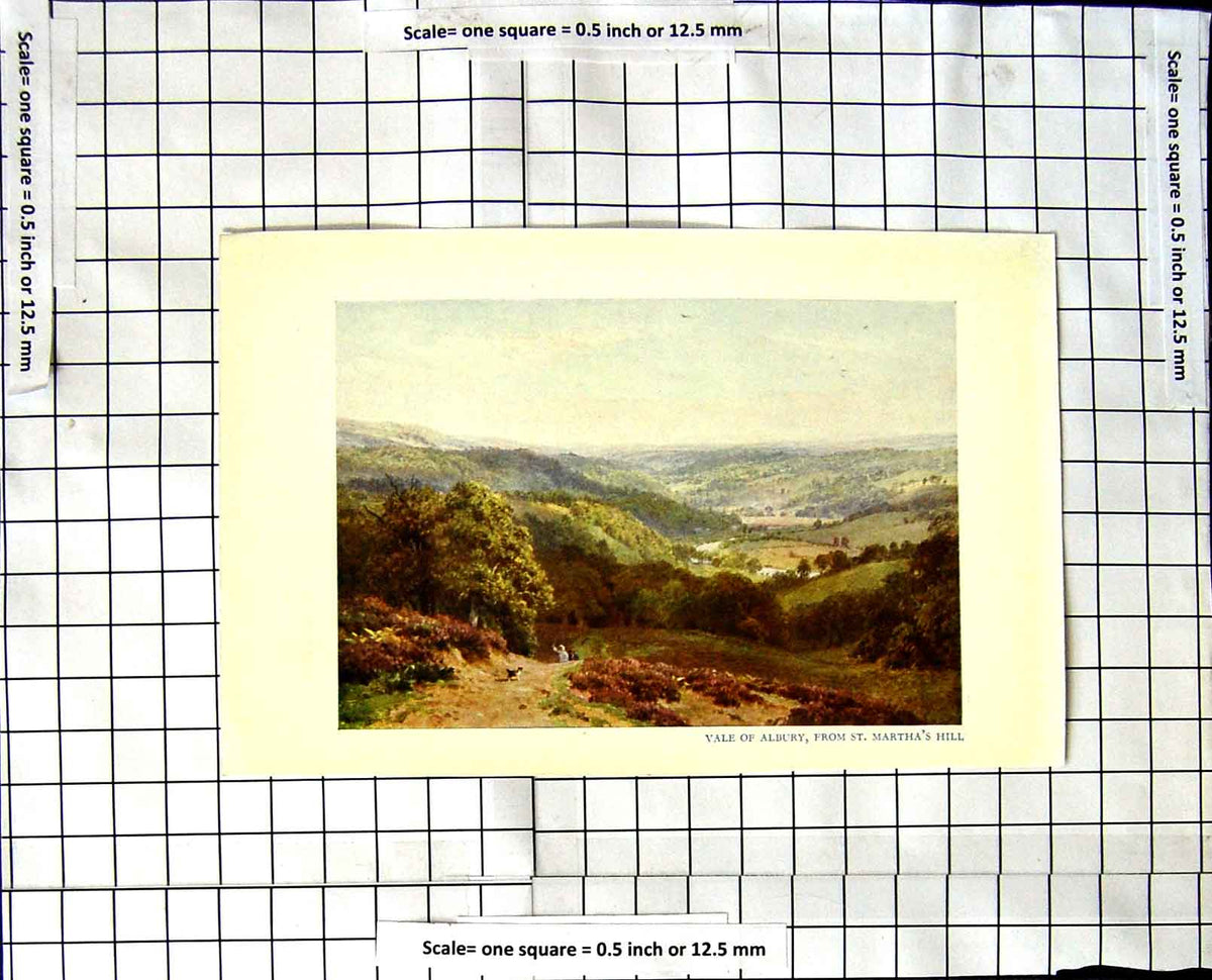Antique Old Print Ref.512 Vale Albury St. Martha'S Hill C1850-C1930 Colour