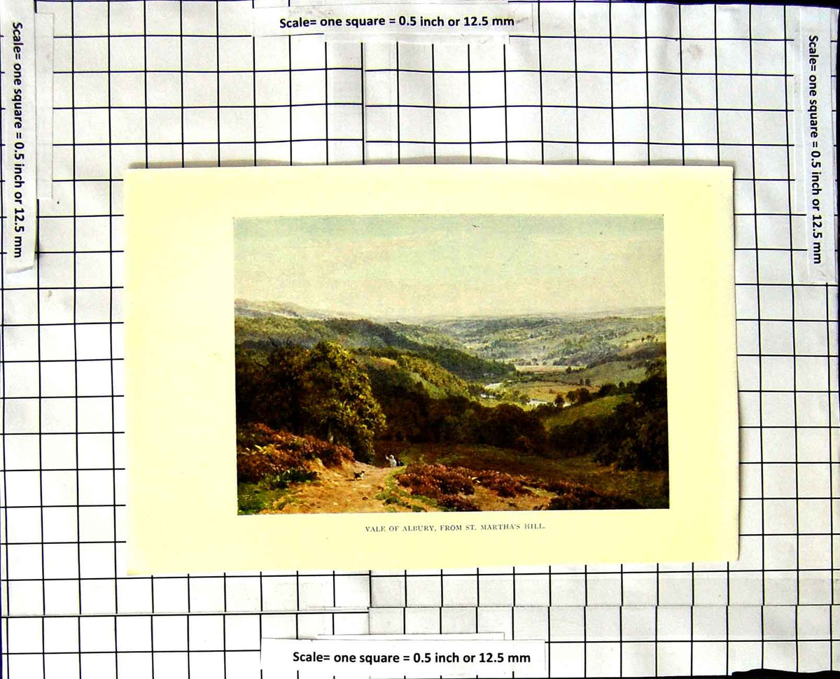 Original Old Vintage Print Vale Albury St. Martha'S Hill C1850-C1930 Colour